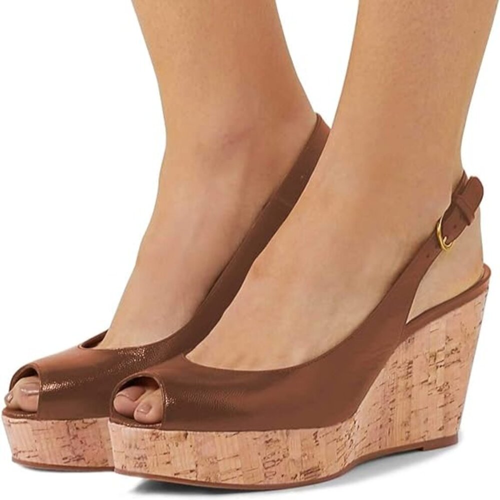 FSJ Women Peep Toe High Heel Wedge Sandals Slip on Cork Pumps Slingback Platform